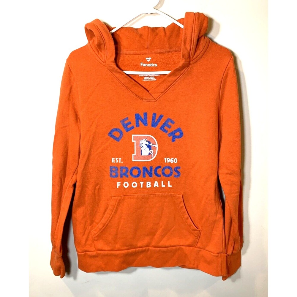 Denver Broncos Hoodie Sweatshirt Womens Small Orange Fanatics Vintage